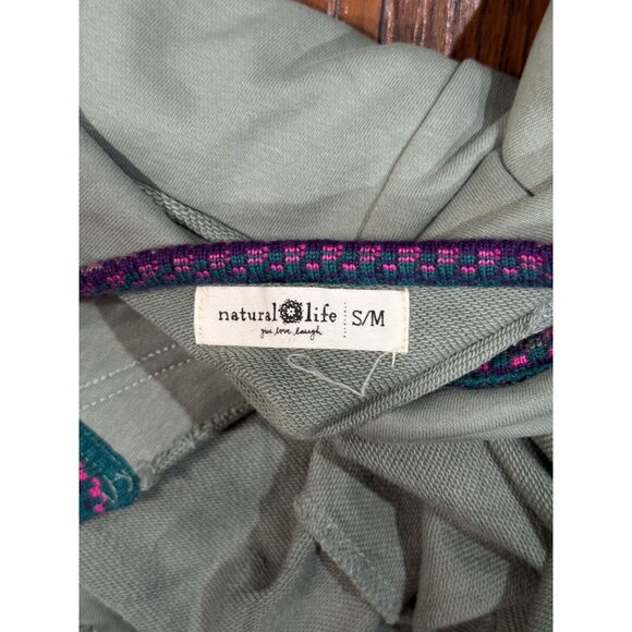 NEW Natural Life Boho Style Knit Top S/M Gray Pink Embroidered Sweatshirt - Picture 3 of 14